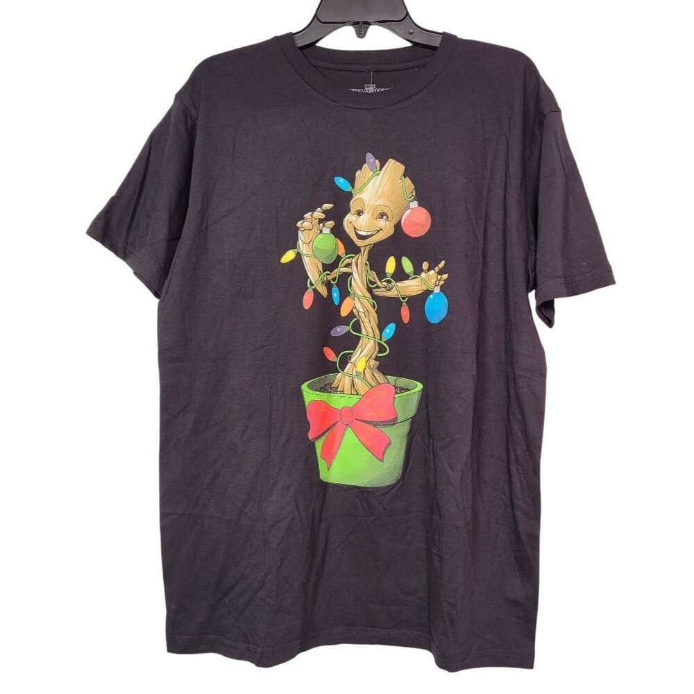 Marvel Men's Guardians Of The Galaxy Groot Holiday Black T-Shirt Large